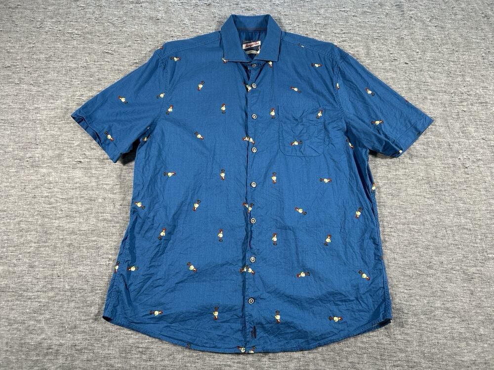Johnnie-O Hangin Out Chappy Shirt Mens Large Blue Hula Girl Short Sleeve Preppy